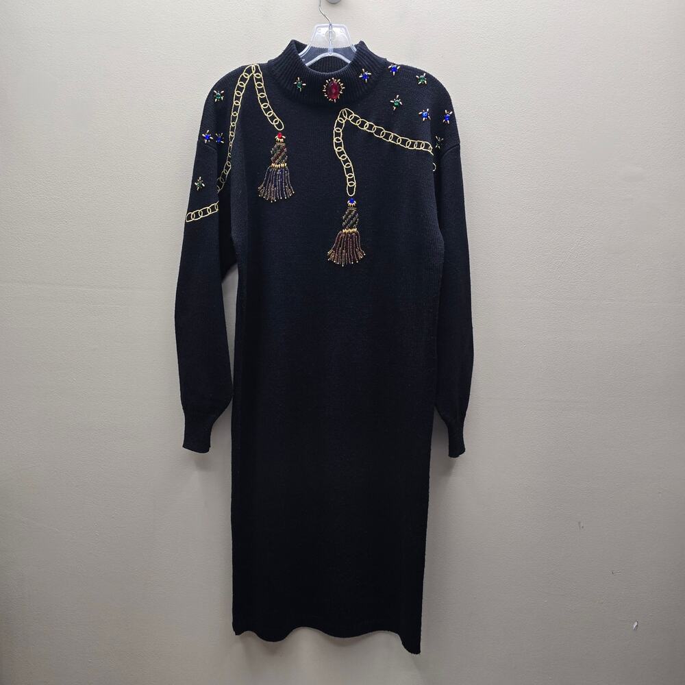 VTG 1980's Plain Jane by Sweet Baby Jane Knit Sweater Dress Medium Embellished